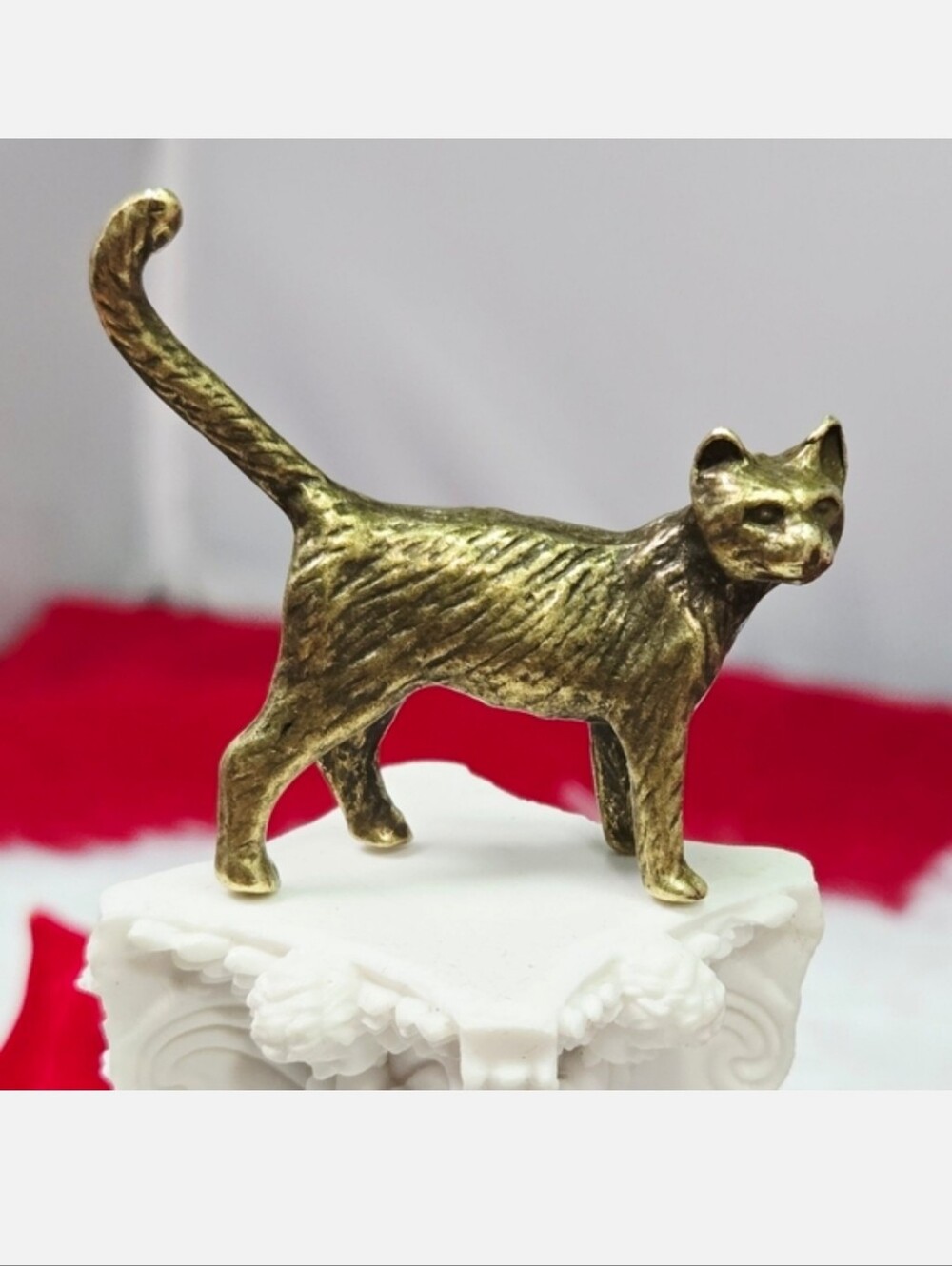 Mini Vintage Brass Cat Figurine Gold Curio Collectible Decor Miniature Gift Cute